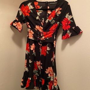 black corset floral swing dress